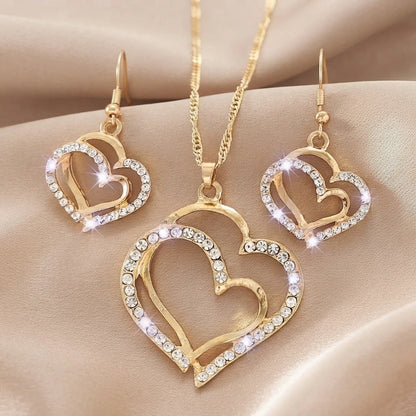 Double Heart Pendant Jewelry Set: A Symbol Of Eternal Connection goobingoo