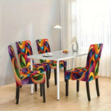 2/4/6pcs Abstract Rainbow Stretch Dining Chair Covers – Colorful Printed Polyester Slipcovers, Elastic & Machine Washable for Home, Hotel & Events