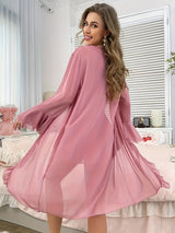Women’s Elegant Lace Nightgown – Sexy Halter Neck Dress with Mesh Robe, Soft Lace Sleepwear for Home & Intimate Wear
