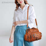 Women’s Rivet Washed Crossbody Bag – Soft Single-Shoulder Handbag with Large Capacity, Multi-Layer Design, Casual & Travel Bag