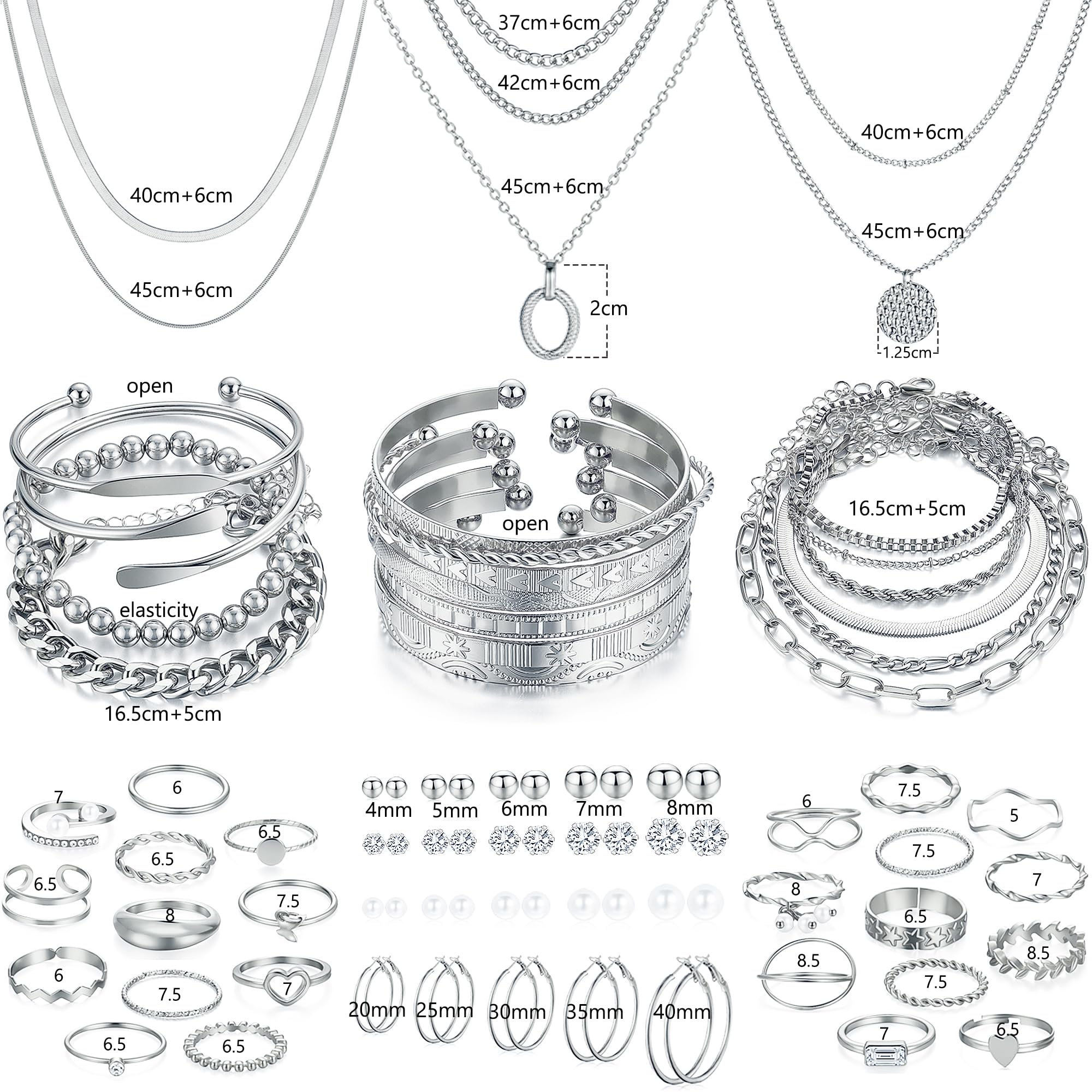 68PCS Gold Jewelry Set for Women Necklaces Bracelets Rings Earrings Bundle