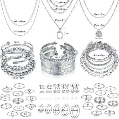 68PCS Gold Jewelry Set for Women Necklaces Bracelets Rings Earrings Bundle