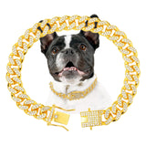 Silver Cuban Link Dog Chain Collar Crystal Pet Necklace