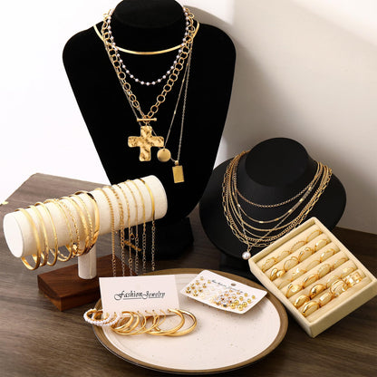 68PCS Gold Jewelry Set for Women Necklaces Bracelets Rings Earrings Bundle