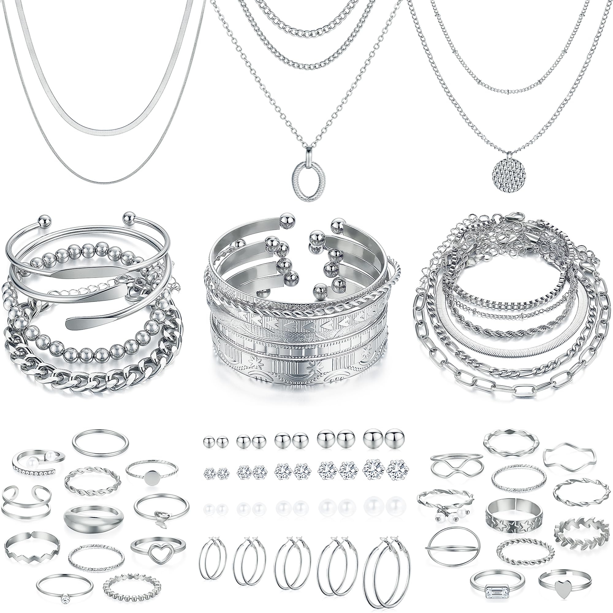 68PCS Gold Jewelry Set for Women Necklaces Bracelets Rings Earrings Bundle