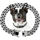 Silver Cuban Link Dog Chain Collar Crystal Pet Necklace