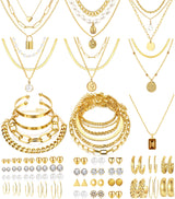 68PCS Gold Jewelry Set for Women Necklaces Bracelets Rings Earrings Bundle