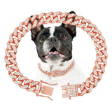 Silver Cuban Link Dog Chain Collar Crystal Pet Necklace