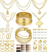 68PCS Gold Jewelry Set for Women Necklaces Bracelets Rings Earrings Bundle