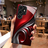 Red, black & golden abstract art Samsung phone case. Tempered glass back, slim, protective design. Compatible with S23-S25 series & stylishly trendy.