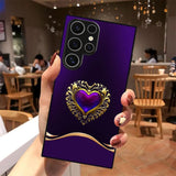 Matte Black Heart-Shaped Tempered Glass Case – Compatible with Samsung Galaxy S24 Series & Previous Models