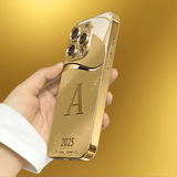 High-End Business Fashion Gold-Plated Tempered Glass Phone Case – Straight-Edge Minimalist Design (iPhone Compatible)
