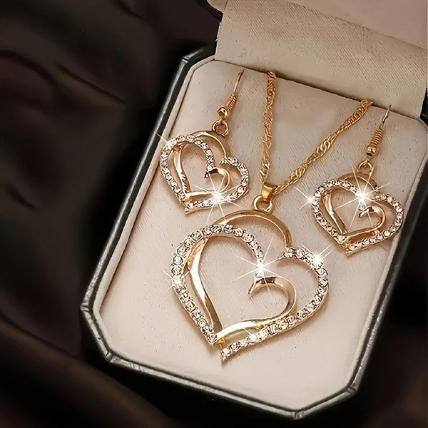 3-Piece Love Heart Necklace Set – Interlocking Sparkling Heart Pendants with July Birthstone, Unisex Gift Jewelry goobingoo