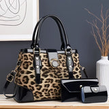 3pcs Women’s Handbag Set – Large Capacity Leopard Print Bags with Adjustable Crossbody & One-Shoulder Straps, Work, Party & Christmas Gift Set