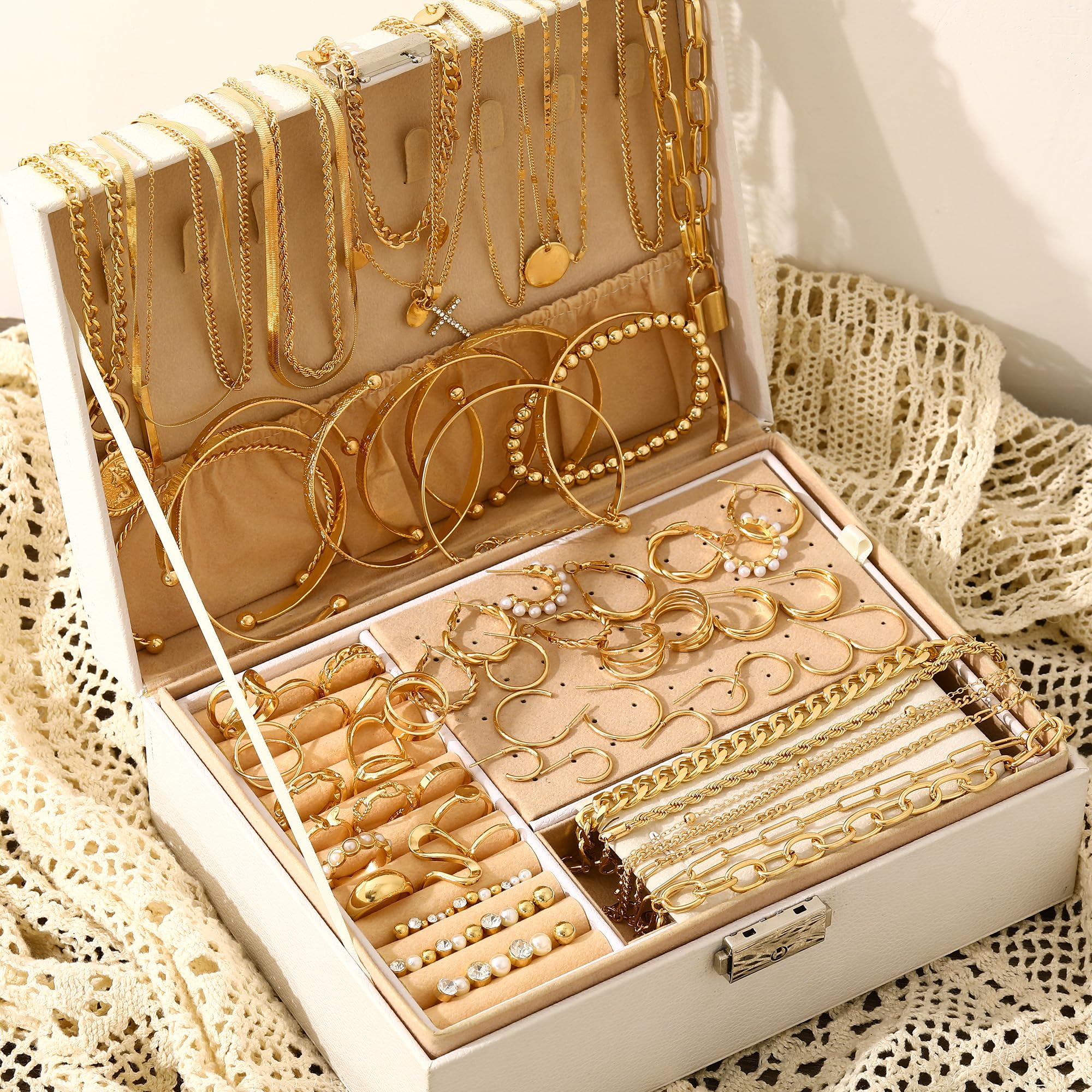 68PCS Gold Jewelry Set for Women Necklaces Bracelets Rings Earrings Bundle
