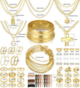 68PCS Gold Jewelry Set for Women Necklaces Bracelets Rings Earrings Bundle