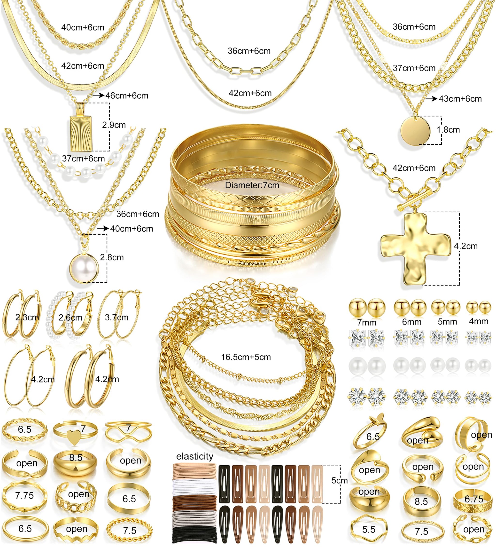 68PCS Gold Jewelry Set for Women Necklaces Bracelets Rings Earrings Bundle