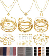 68PCS Gold Jewelry Set for Women Necklaces Bracelets Rings Earrings Bundle