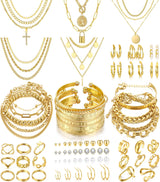 68PCS Gold Jewelry Set for Women Necklaces Bracelets Rings Earrings Bundle