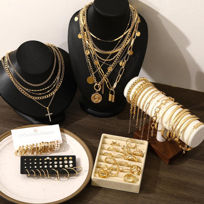 68PCS Gold Jewelry Set for Women Necklaces Bracelets Rings Earrings Bundle