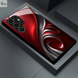 Red, black & golden abstract art Samsung phone case. Tempered glass back, slim, protective design. Compatible with S23-S25 series & stylishly trendy.