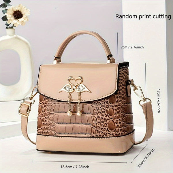 Women’s Crocodile-Embossed Crossbody Bag – Lightweight Large-Capacity Shoulder Purse with Heart Clasp & Magnetic Closure, Classic Vintage Style, 7 Colors goobingoo