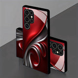 Red, black & golden abstract art Samsung phone case. Tempered glass back, slim, protective design. Compatible with S23-S25 series & stylishly trendy.