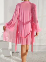 European & American Women’s Sexy Lace Nightgown – Elegant Halter Dress with Mesh Outer Robe, Solid Color Homewear Set