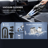 6000PA Cordless Car Vacuum Cleaner – Handheld Portable with 2000mAh Battery & 5 Accessories