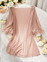 Women’s Sexy Lace See-Through Pajama Set – V-Neck with Flared Sleeves, Romantic Nightwear & Charming Homewear for Intimate Occasions