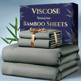 4pcs Bamboo Cooling Sheet Set – Extra Deep Pocket Breathable Bedding for Hot Sleepers (Queen & King)