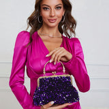 Purple Sequin Evening Clutch & Jewelry Set - 5pc