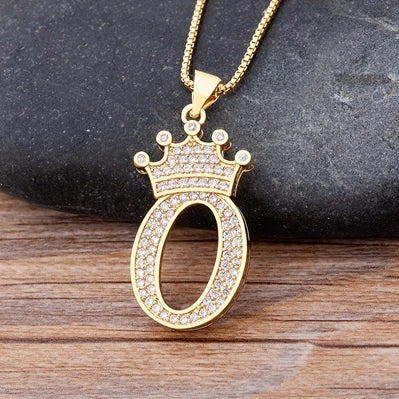 New Luxury Copper Zircon A-Z Crown Alphabet Pendant Chain Necklace Hip-Hop Style Fashion Woman Man Initial Name Jewelry goobingoo