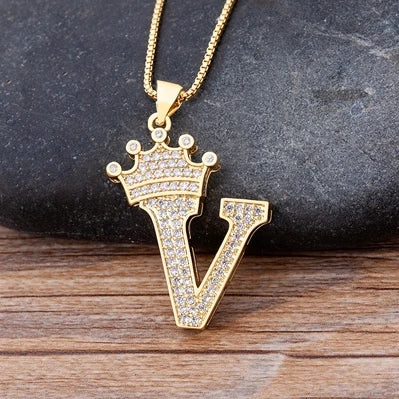 New Luxury Copper Zircon A-Z Crown Alphabet Pendant Chain Necklace Hip-Hop Style Fashion Woman Man Initial Name Jewelry goobingoo