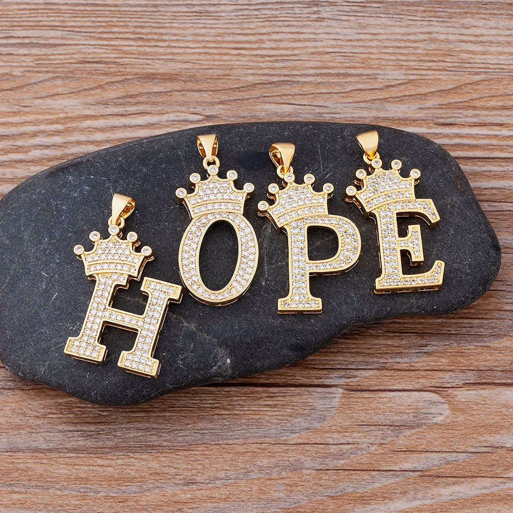 New Luxury Copper Zircon A-Z Crown Alphabet Pendant Chain Necklace Hip-Hop Style Fashion Woman Man Initial Name Jewelry goobingoo