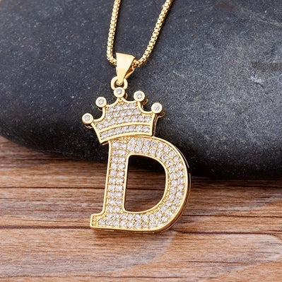 New Luxury Copper Zircon A-Z Crown Alphabet Pendant Chain Necklace Hip-Hop Style Fashion Woman Man Initial Name Jewelry goobingoo