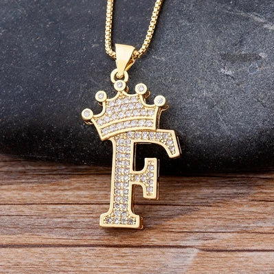New Luxury Copper Zircon A-Z Crown Alphabet Pendant Chain Necklace Hip-Hop Style Fashion Woman Man Initial Name Jewelry goobingoo