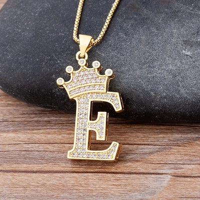 New Luxury Copper Zircon A-Z Crown Alphabet Pendant Chain Necklace Hip-Hop Style Fashion Woman Man Initial Name Jewelry goobingoo