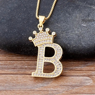 New Luxury Copper Zircon A-Z Crown Alphabet Pendant Chain Necklace Hip-Hop Style Fashion Woman Man Initial Name Jewelry goobingoo