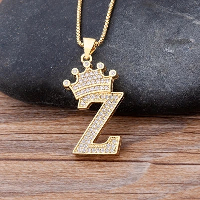New Luxury Copper Zircon A-Z Crown Alphabet Pendant Chain Necklace Hip-Hop Style Fashion Woman Man Initial Name Jewelry goobingoo