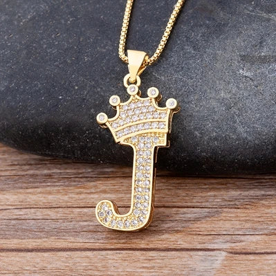 New Luxury Copper Zircon A-Z Crown Alphabet Pendant Chain Necklace Hip-Hop Style Fashion Woman Man Initial Name Jewelry goobingoo