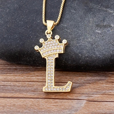 New Luxury Copper Zircon A-Z Crown Alphabet Pendant Chain Necklace Hip-Hop Style Fashion Woman Man Initial Name Jewelry goobingoo