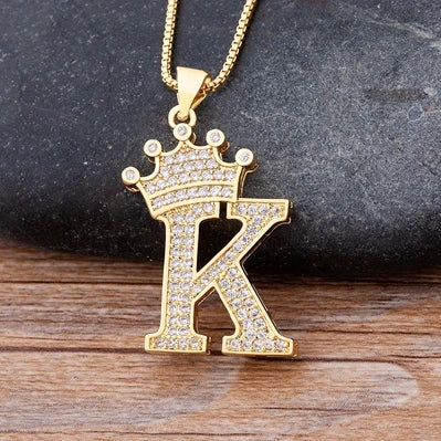 New Luxury Copper Zircon A-Z Crown Alphabet Pendant Chain Necklace Hip-Hop Style Fashion Woman Man Initial Name Jewelry goobingoo