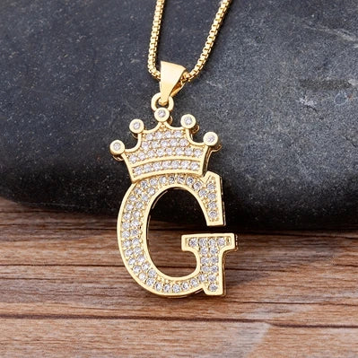New Luxury Copper Zircon A-Z Crown Alphabet Pendant Chain Necklace Hip-Hop Style Fashion Woman Man Initial Name Jewelry goobingoo