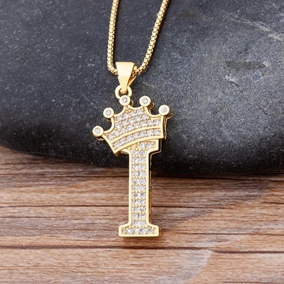 New Luxury Copper Zircon A-Z Crown Alphabet Pendant Chain Necklace Hip-Hop Style Fashion Woman Man Initial Name Jewelry goobingoo