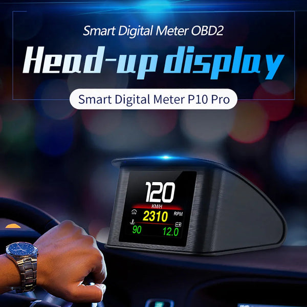 P10 Pro Head Up Display OBD2 Car Digital Speedometer Mileage & Temperature Gauge goobingoo