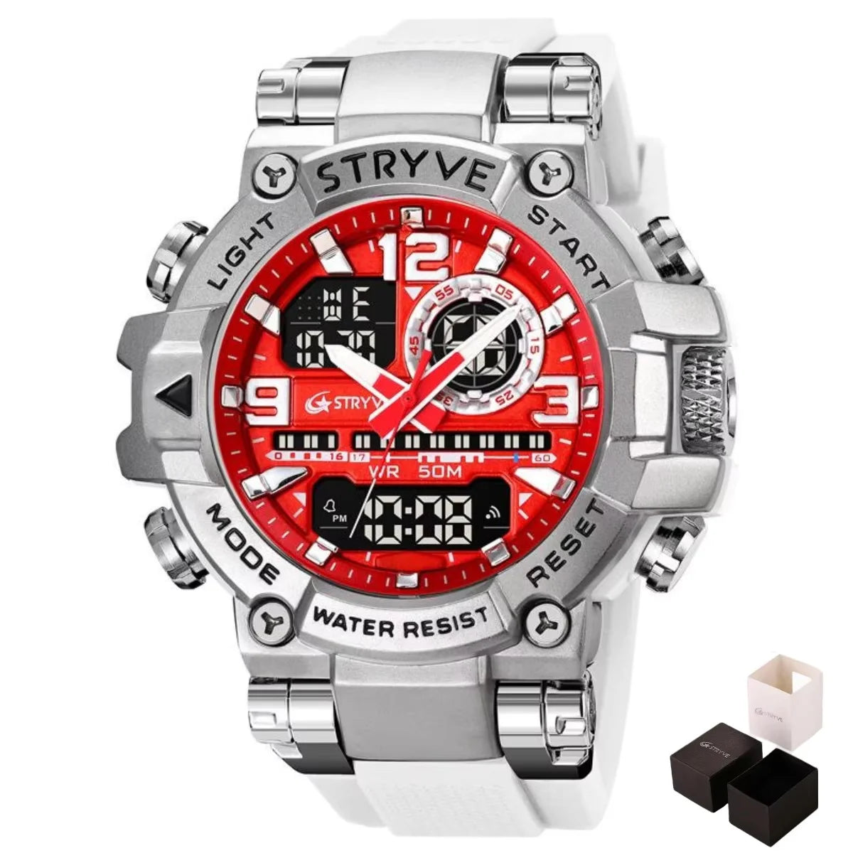 New STRYVE Watch for Men's Digital-Analog Dual Movement Luminous Calendar Waterproof Watches Fashion Men's Sports Watch 8025 goobingoo