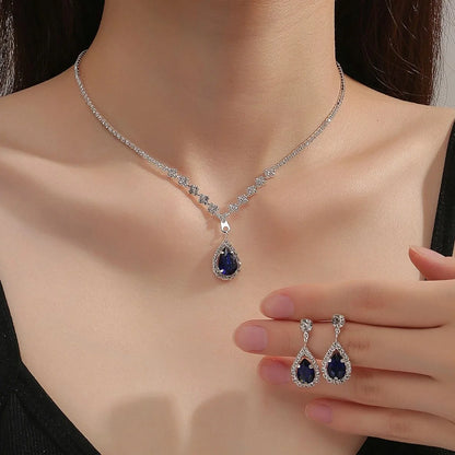 Elegant Droplet Necklace Earrings Set Wedding Party Jewelry