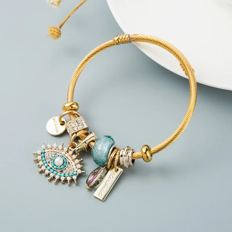 Evil Eye Stainless Steel Charm Bracelet — Gold Plated Daily Wear