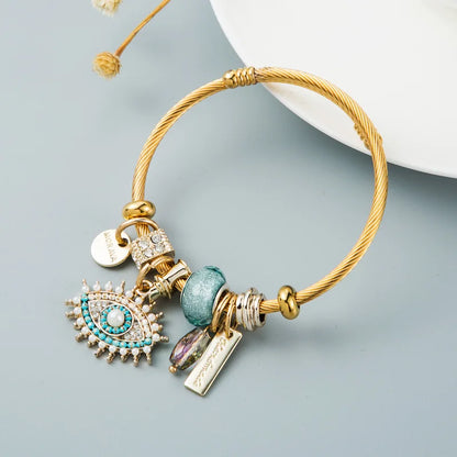 Evil Eye Stainless Steel Charm Bracelet — Gold Plated Daily Wear